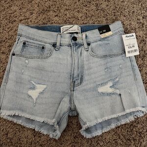 Abercrombie & Fitch - Distressed Light Blue Denim Shorts - Midrise Boyfriend